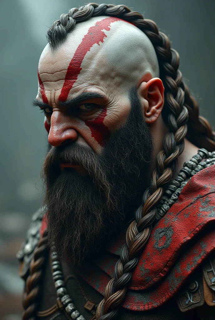 Picture of Kratos head with Viking braid instead of bald head