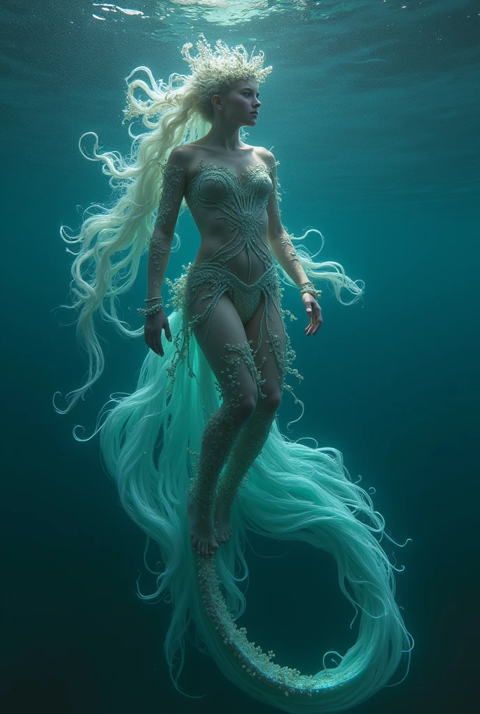 Superrealisticart , Like a dream, mystery, Symbolic, complicated, detailed, (Gothic,very beautiful:1.4), (masterpiece, best quality:1.4) , Nicolas Samori style, Mermaid goddess-like beautiful costume