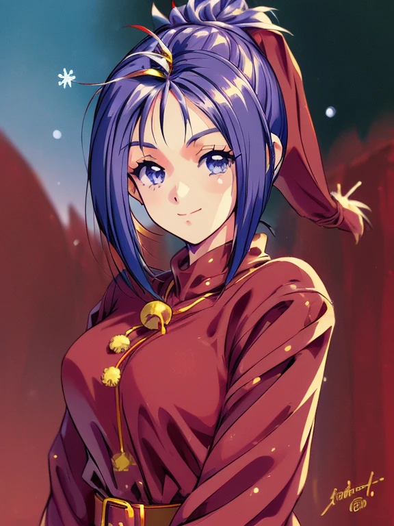 ((masterpiece)),((Ayako Katagiri)),((Katagiri Ayako)),((Mischievous Smile)),Anatomically perfect fingers,(((Snow Scene))),(((Santa Claus Costume))),winter,Separate costumes,Exposed navel
