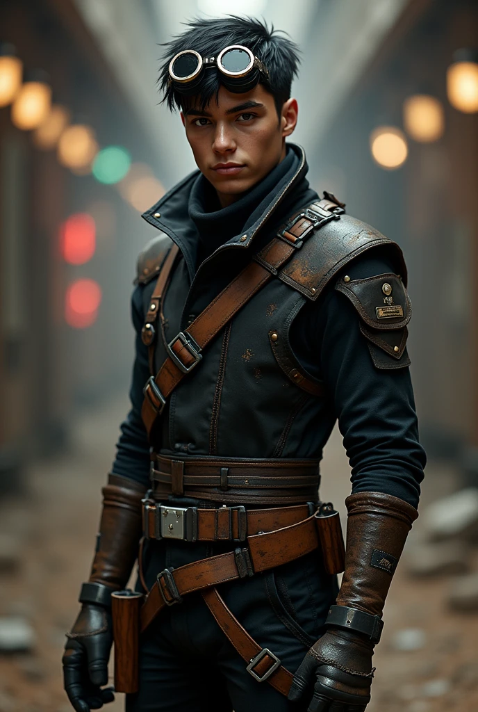 Star Wars, handsome, black tan skinned male, ager, twink, 18, black hair, temp fade, bounty hunter outfit, goggles,