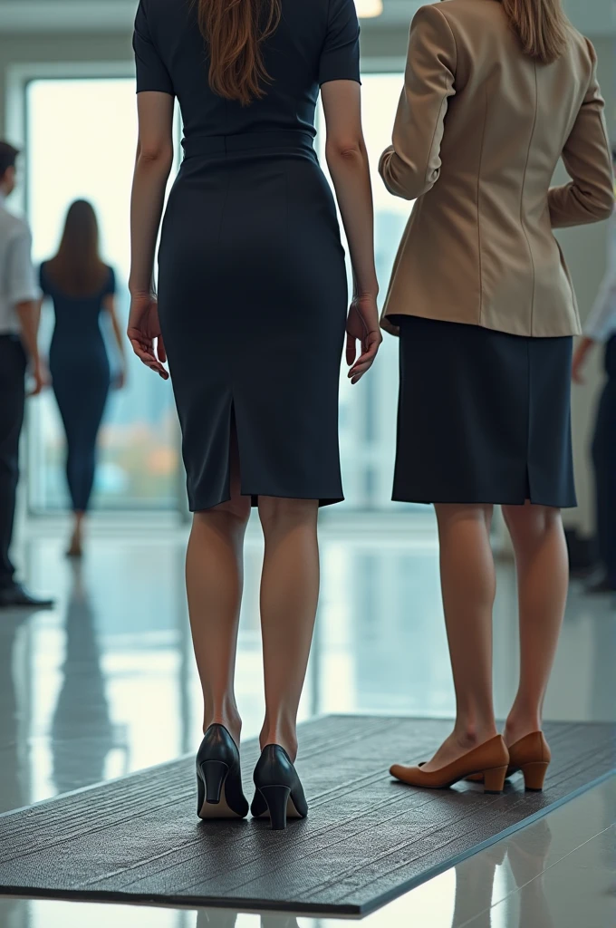 Human mat where women can clean the soles of their shoes 