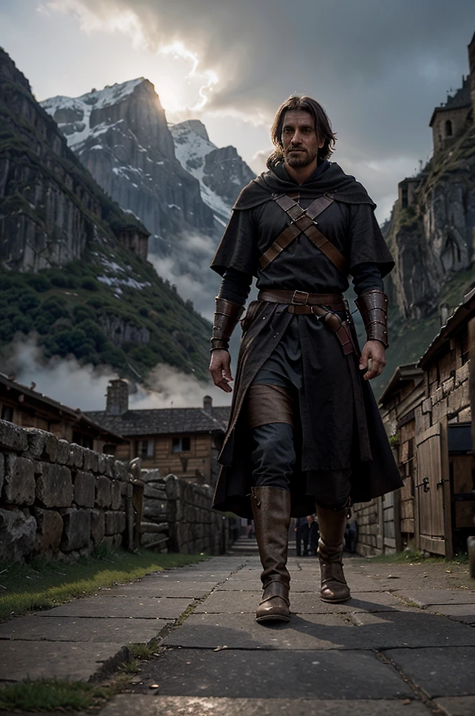 Step into a medieval world of darkness and intrigue, as you wander through the eerie village at the foot of a looming mountain.