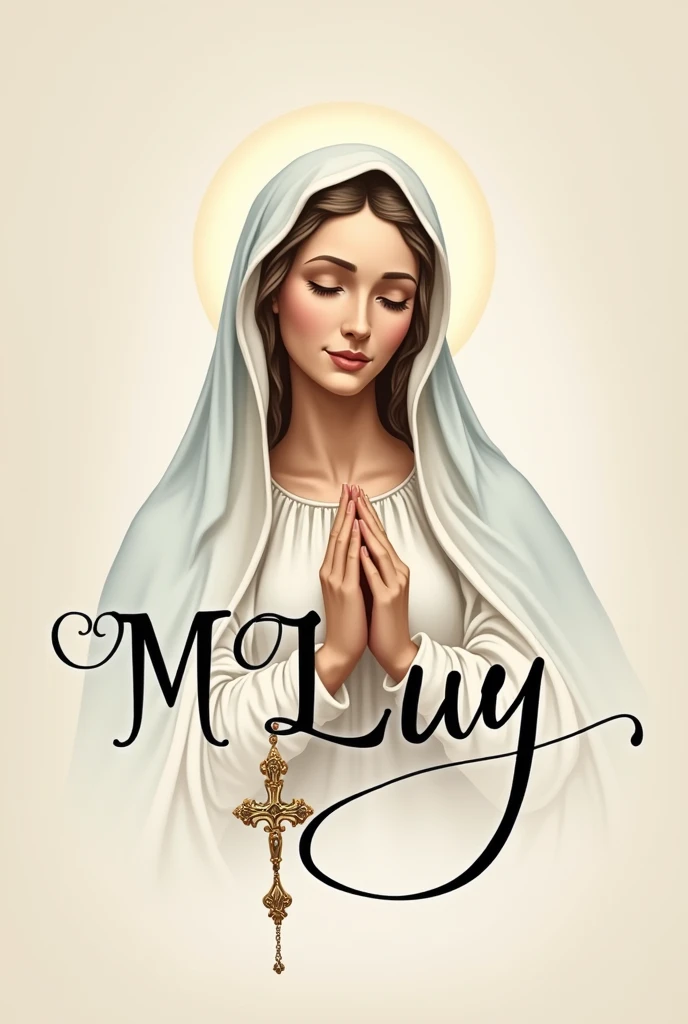 A logo with the initials MLuY and the Virgin Mary of Fatima in cursive letters