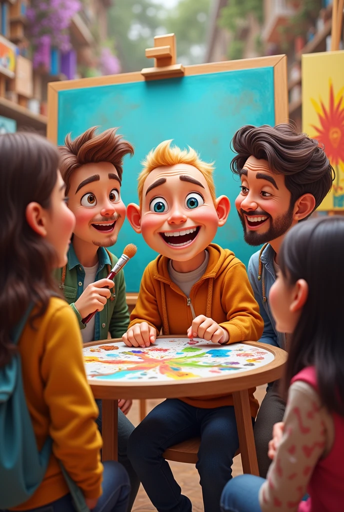People asking question from a painter cartoon image