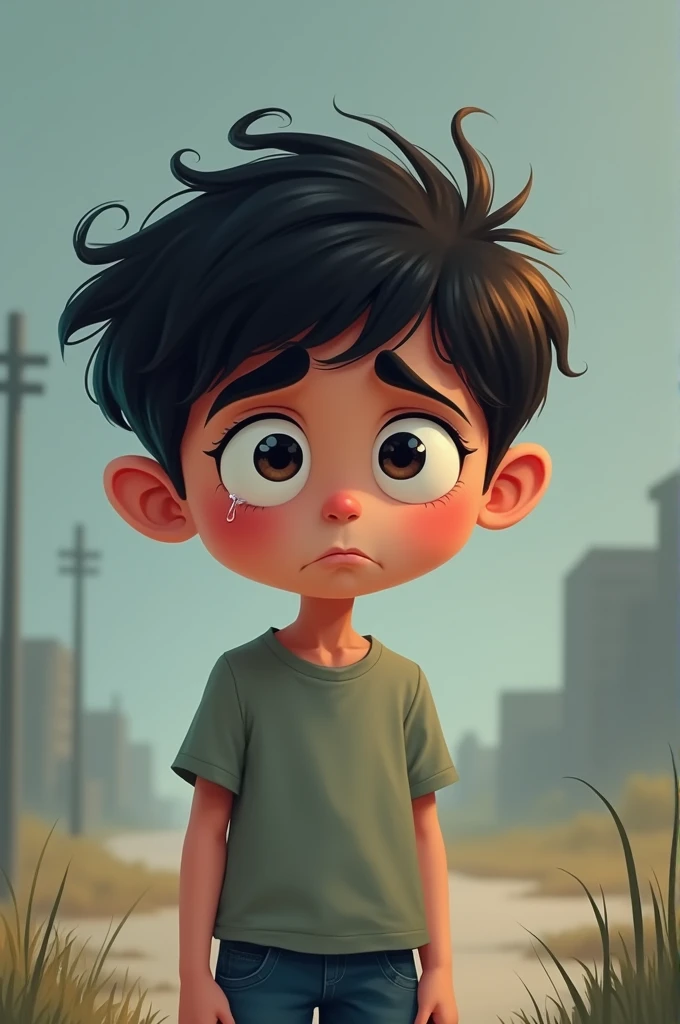 Sad cartoon boy