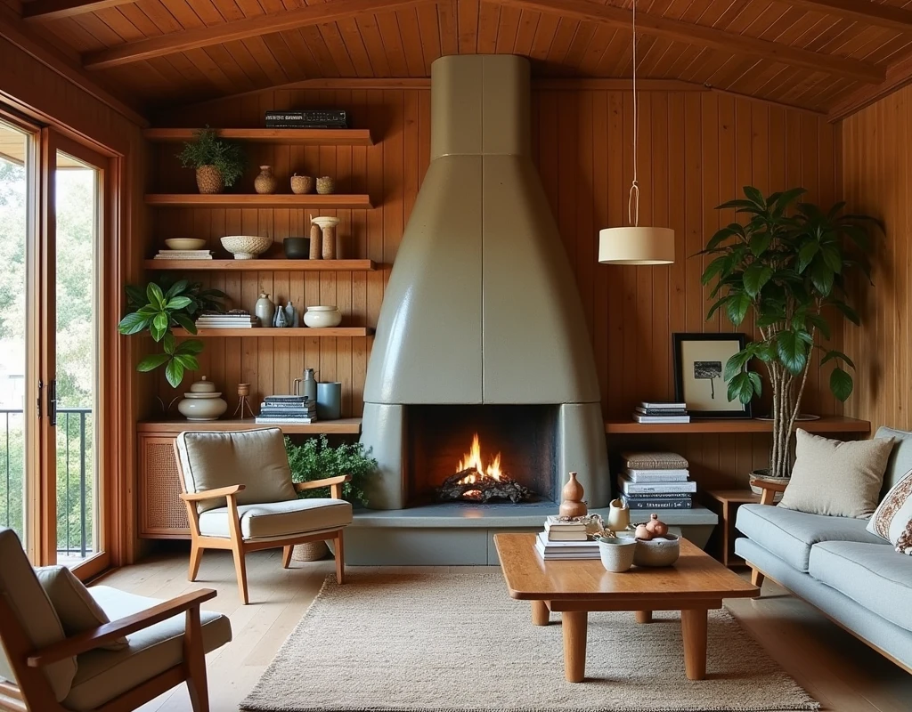 Lucie Rie Ceramics Collection in displayed in Topanga 60's arsty California Cabin Mid-centrury fresh but Cozy Nostalgia Bohemian