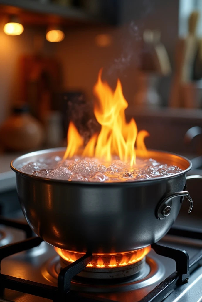 Bowl with water on gas stove