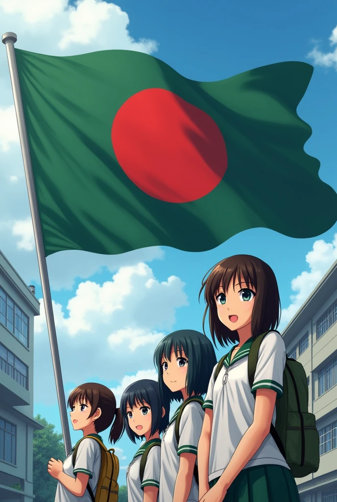 anime bangladeshi students with flag of bangladesh