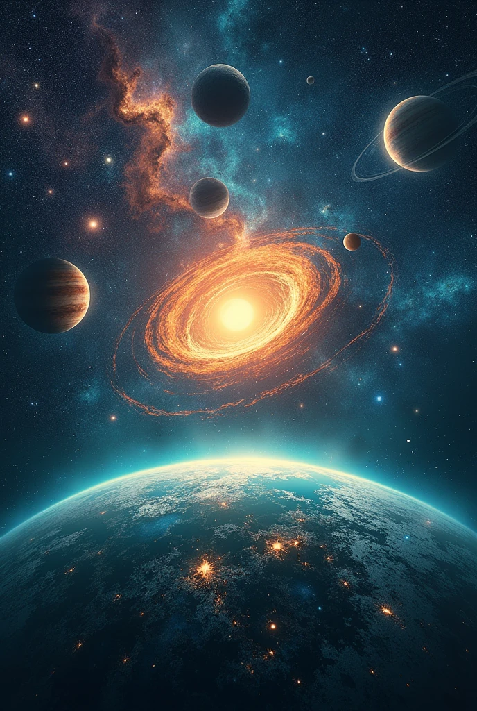 Formation of the universe, the solar system, and the unique characteristics of earth as being a habitable planet in one poster
