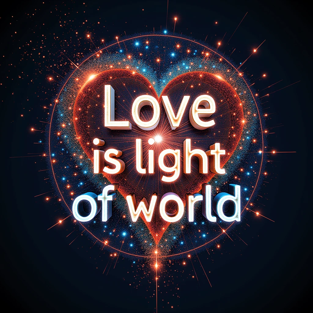 Typography Poster design, text "Love is light of world", light, Interference, Polarization, refraction, diffraction, masterpiece, best quality, ultra-detailed, intricate, vivid colors