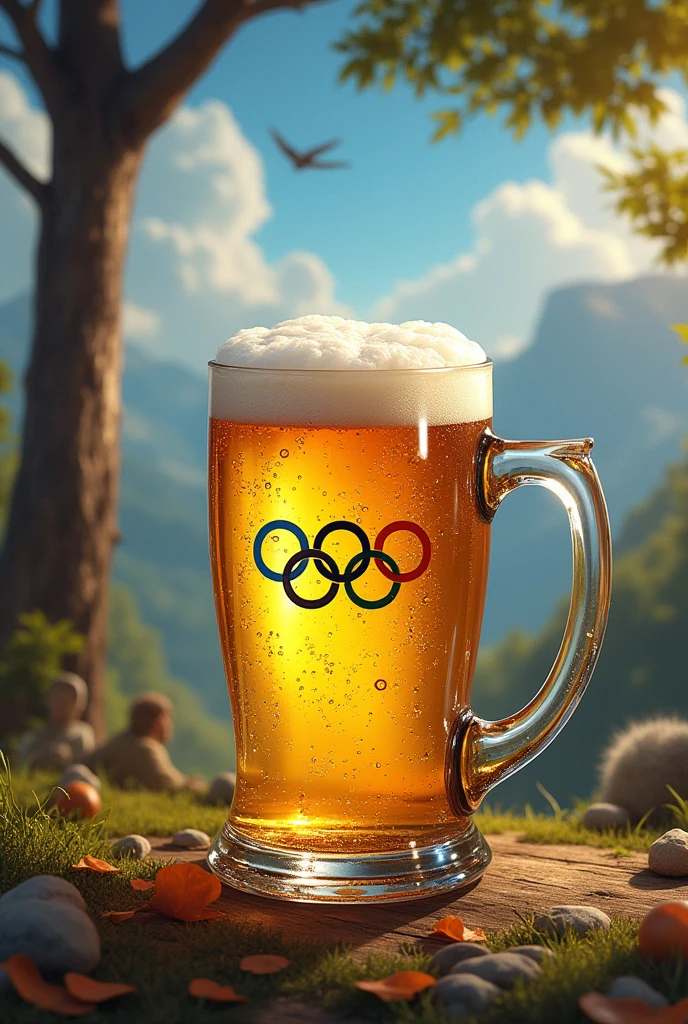 olympia logo and people playing games drinking beer and enjoy life without the beerglas