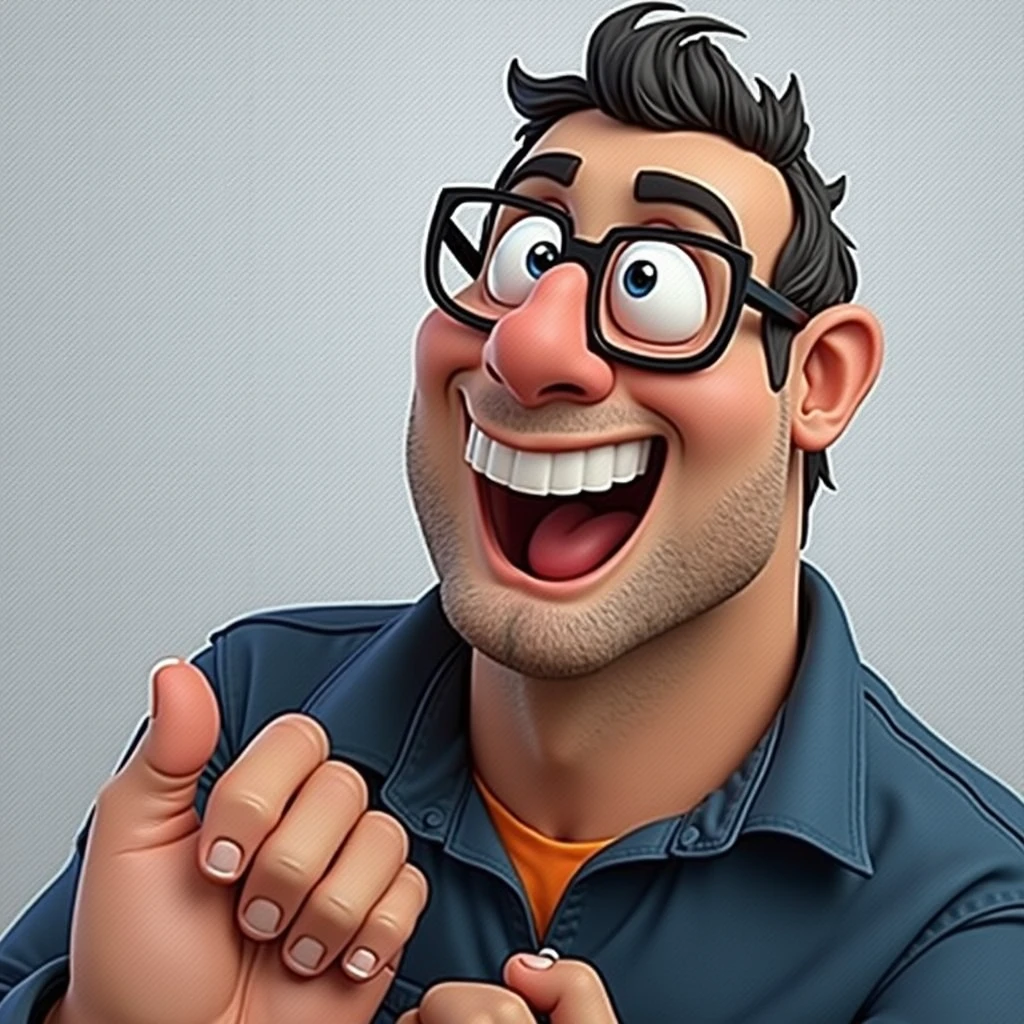 Cartoon character of a man in black glasses and blue shirt, an animated character, stylized character, animation style rendering, 3d stylized, Arnold Maya rendering, Stylized 3D rendering, toon render screenshot, 3d character, 3d character, Stylized 3D rendering, 3D character rendering, cartoon character, Personagem de close up, character posing, (Pixar-style) (master part:1.2) (bokeh) (best qualityer) (skin detailed) (detailed texture) (8k) (Argilla) (cinematic lighting) (sharp focus
