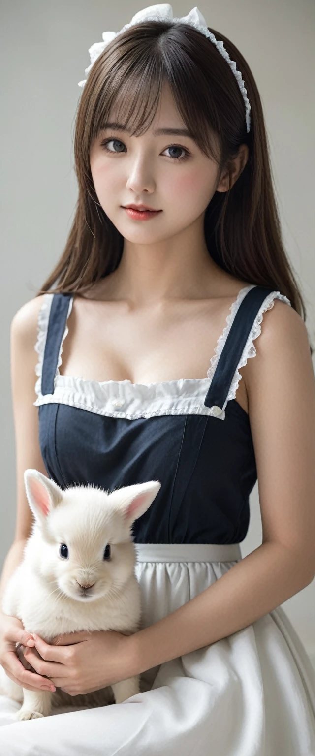 ((nsfw)),(8k, RAW photo, best quality, masterpiece),High detail RAW color photo, professional photograph,(realistic, photo realistic), (best quality),((a girl and a little baby dog of Golden Retriever)),((the girl is a very beautiful and very cute maid)),(The girl is breastfeeding to the dog with the girl's own breastmilk),(the girl is ),((the girl is completely naked and completely unclad)),((the girl is sitting on a chair in a living room and holding the dog to the girl's chest)),((the girl has abnormal extra ultra huge boobs:1.98)),((the girl's each boob is more than the nineth times size of the girl's head:1.98)),(the girl has a thin baby girl body shape except for her breasts),feminine,(the girl is baby face),(the girl has small cute face), (big double eyelid eyes),(small cute nose), ((slim waist)),((small hip)),(looking at viewer),(detailed maid:1.2),((the girl is wearing a frilly very small white semicircular waist apron only)),((the girl is wearing the katyusha with the ears of a white bunny girl on the girl's head)), mushroom cut hair style, smooth brown hair,((bangs)), smooth skins, (no clothing), (the girl is not wearing a bra:1.68), (no manicure), (no maked up), (no accessary),(the girl's each boob is exposed on full),(the girl's nipples are exposed),