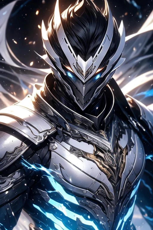 A man in silver armor, Bblack hair, centralized