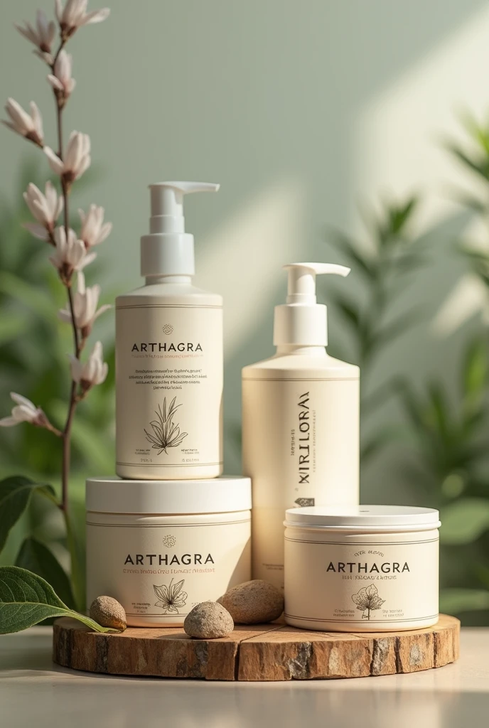 Ayurvedic skin care brand products and write name “ARTHAGRA” on products
