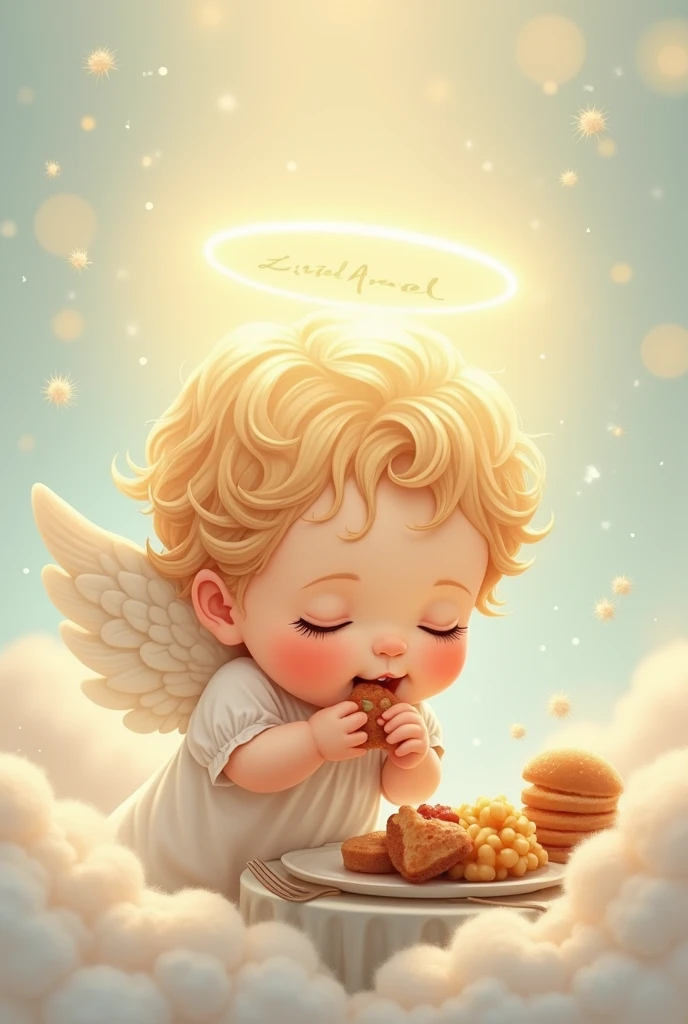 Draw a picture of a cute little angel eating, similar to Monica's little angel