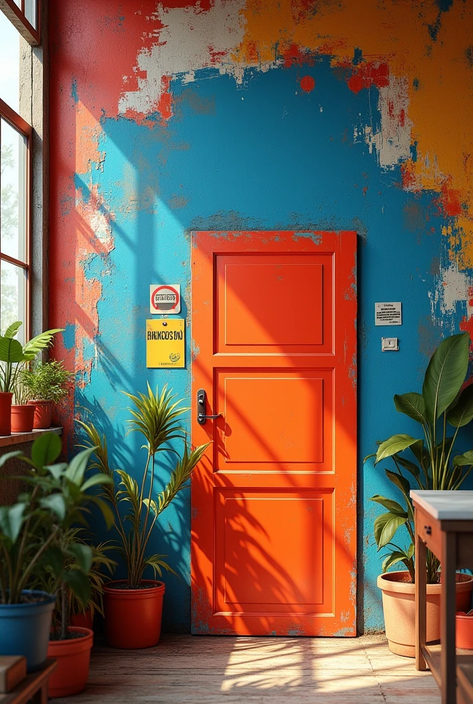 A primary color with a touch of paint, craft, printer and hand-made sign
