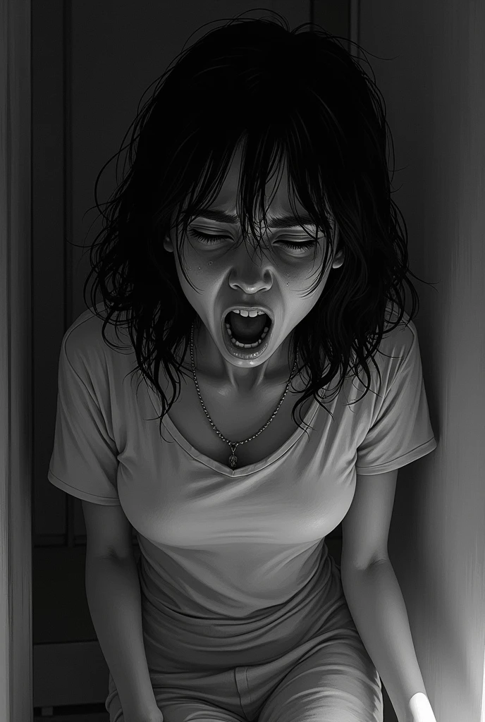 imagine a girl vomiting in black and white