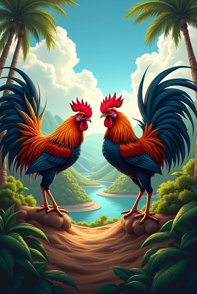 A banner for a cockfighting event with a Panama background
