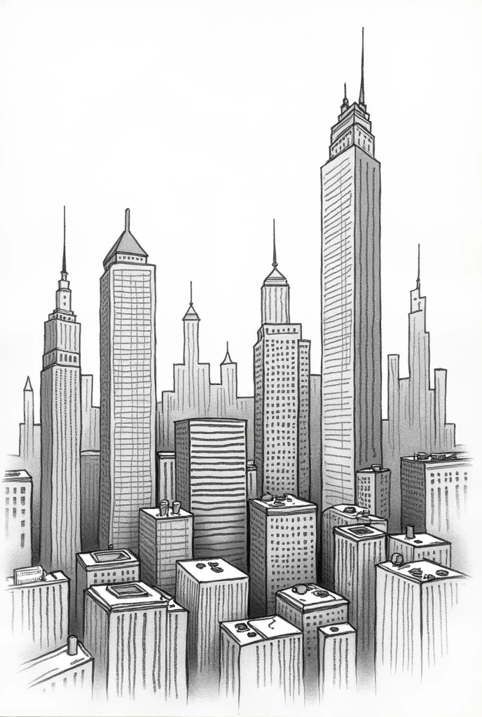 Urban drawing on A4 sheet , for a child in black and white easier and without people