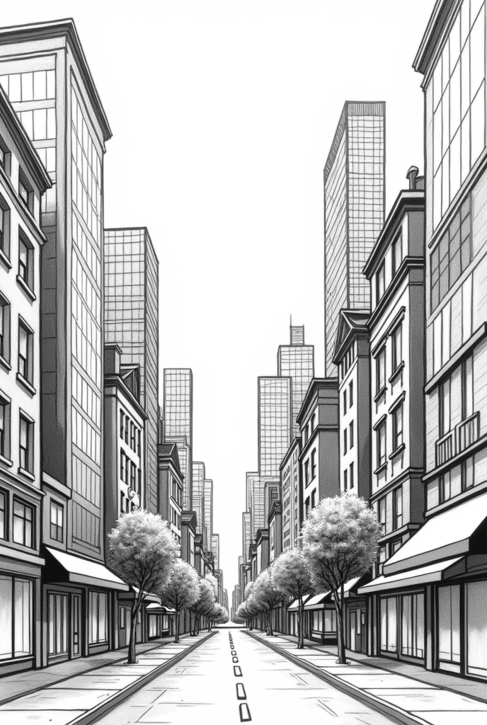 Urban drawing on A4 sheet , for a child in black and white easier and without people