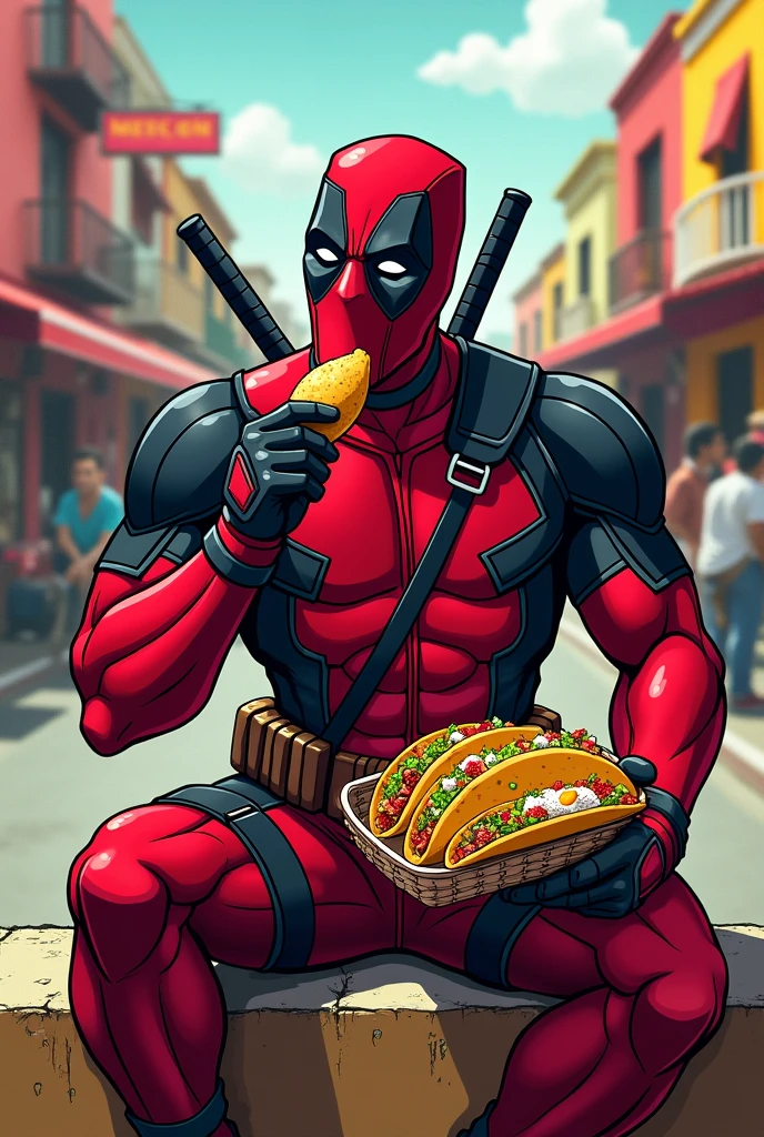 Deadpool eating tacos de canasta