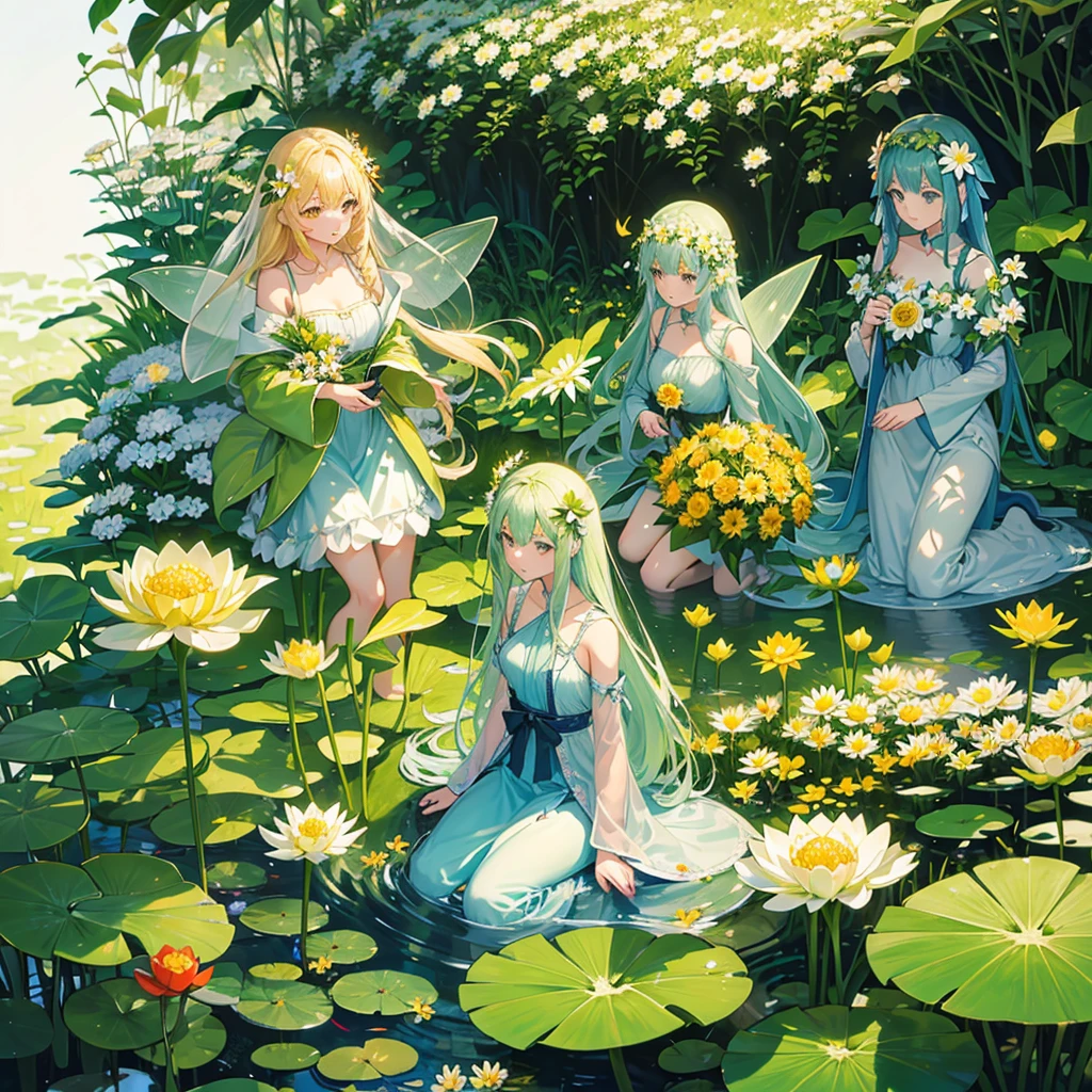 7 Life-Size Flower Fairies . lily pad. poppy. lotus . Spider lily. hydrangea. Golden flowers . Daisies.