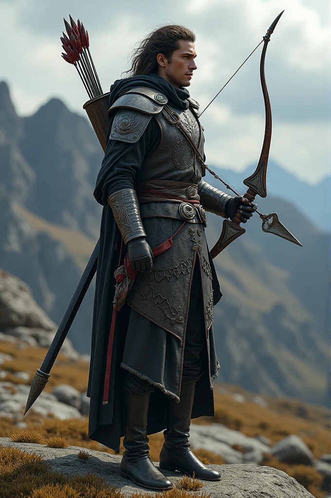 image half bow and arrow and the other half a sword