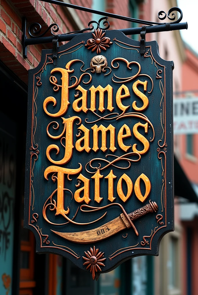 Shop sign named James James Tattoo