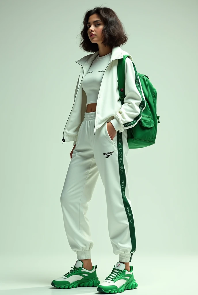 An outfit with these white and green Reebok Glide Ripple Clip sneakers