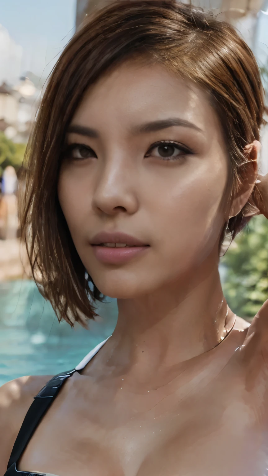 photo of mlp Meowko with darker skin tone ,RAW, beautiful brown complexion woman, (portrait), (detailed face:1.2), (detailed feature, detailed skin, glossy lips, shiny luscious lips, clear skin), (short lesbian haircut, brunette: 1.55), (perfect proportioned body,narrow waist, narrow hips, skinny, massive breasts), Mass effect: 1.22), (detailed starfield background:1.1), valley, overlooking waterfall, (realistic photo, best quality, detailed), (8k wallpaper), (cinematic lighting, beautiful light, (day:1.3)) (sharp focus, intricate)undefined,
