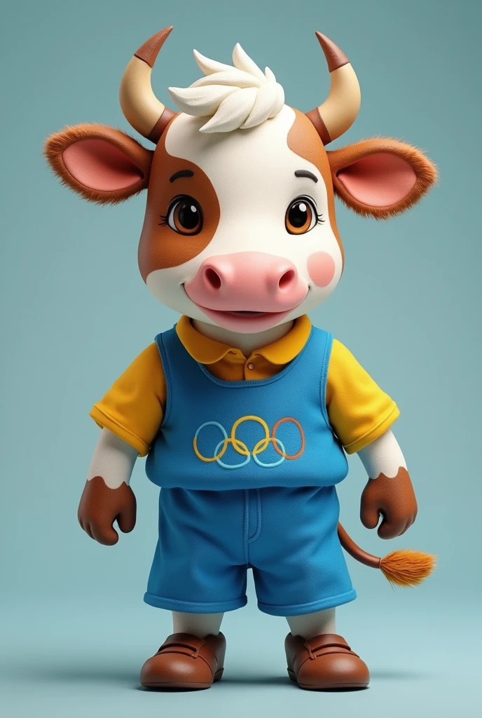 Cute cow wearing blue and yellow objective school dress, Olympics