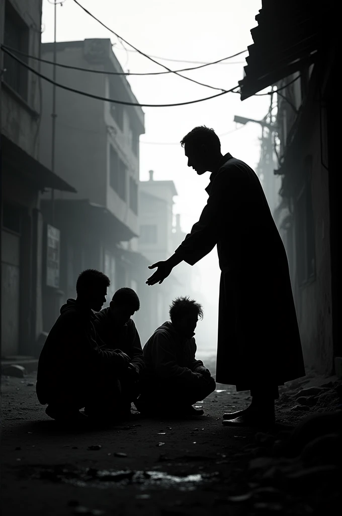 Silhouette of a person helping the poor
