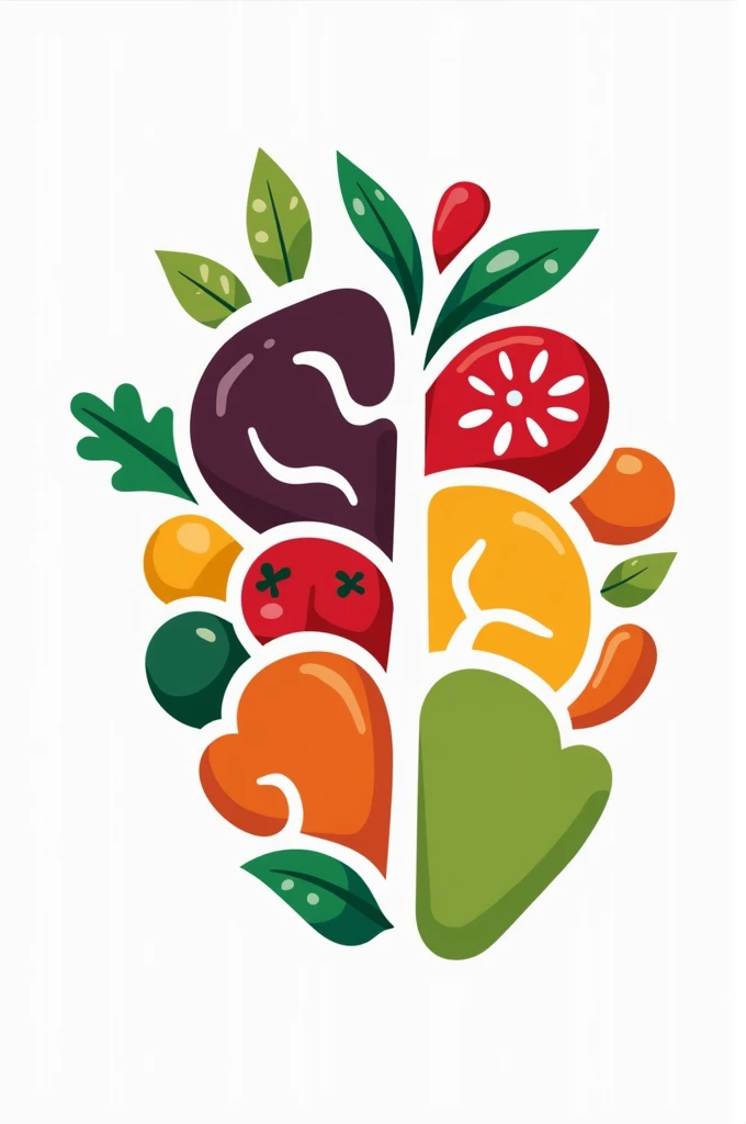 Logo combining foods (fruits and vegetables) with a brain and a heart 