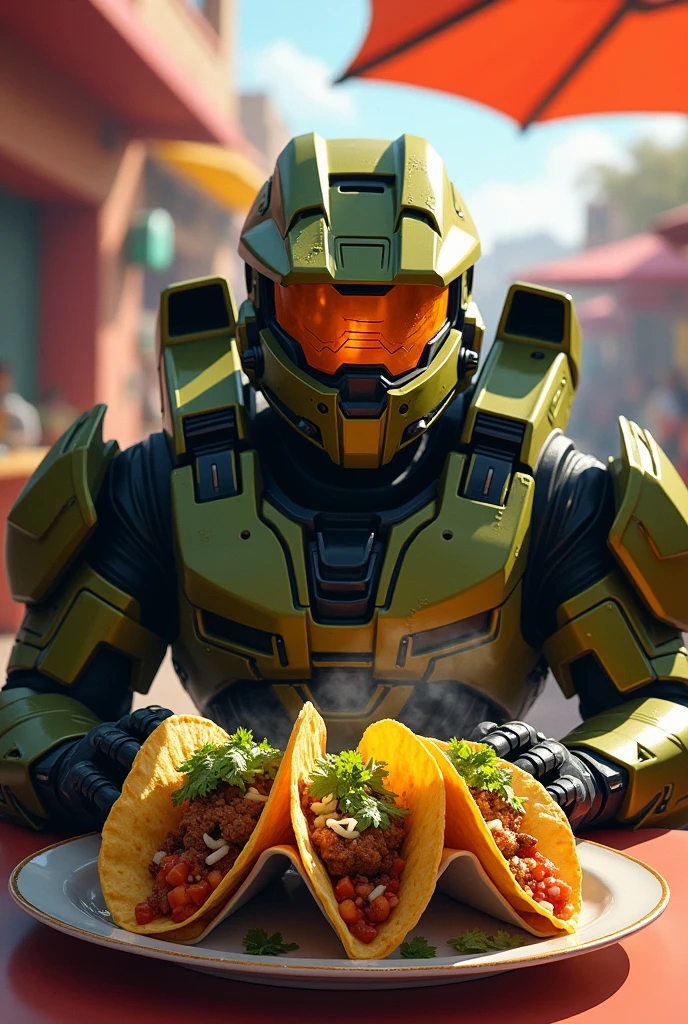 Master Chief eating tacos de canasta