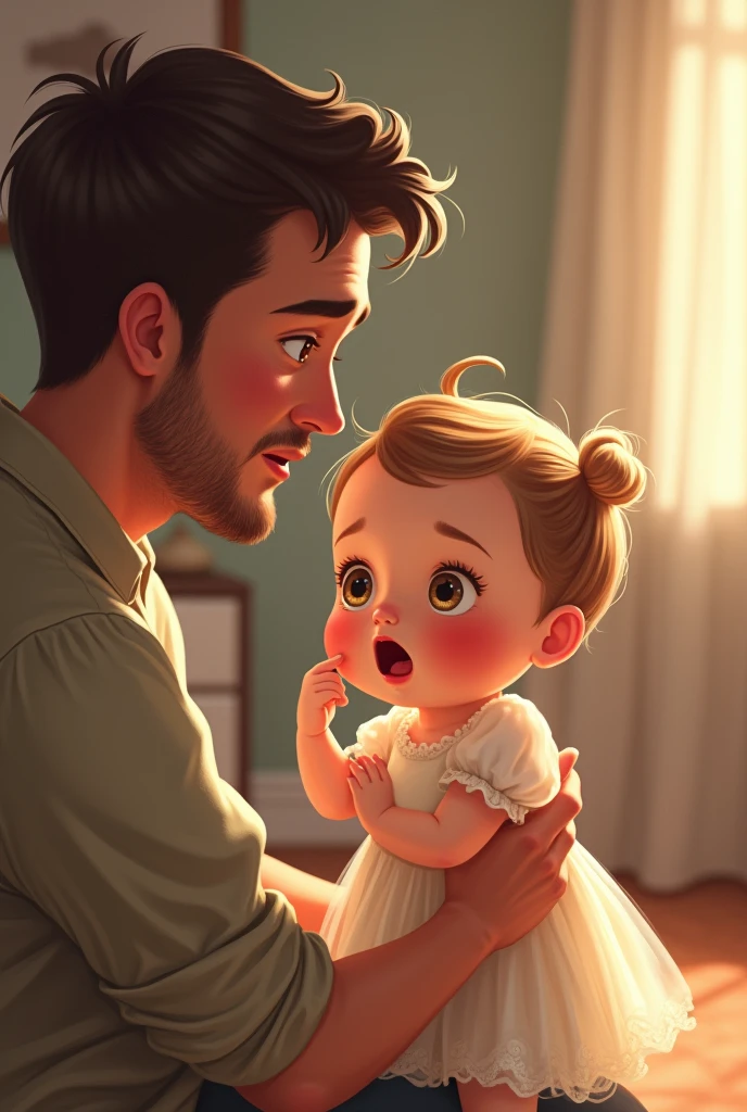 baby girl and father embarrassed together 