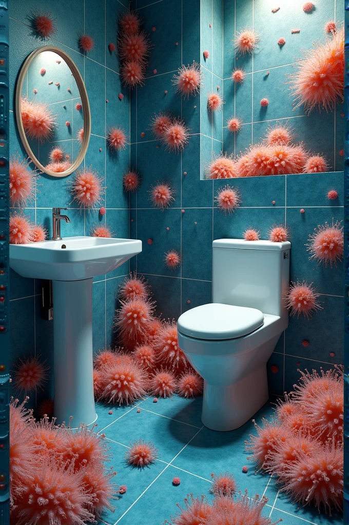 Image of a bathroom with lots of bacteria
