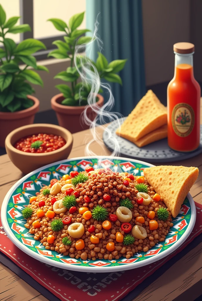 Traditional Sotaquireño Indian dish, anime style
