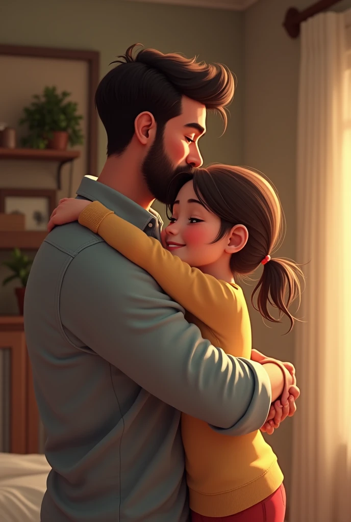 baby girl and father hug together
