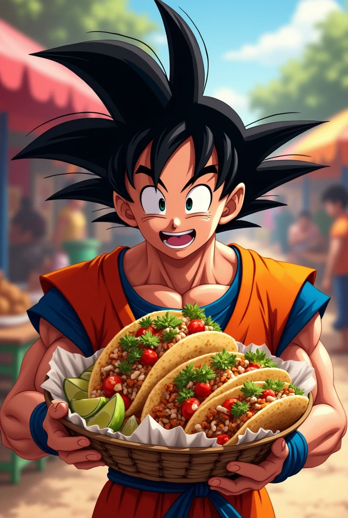 Goku eating tacos de canasta