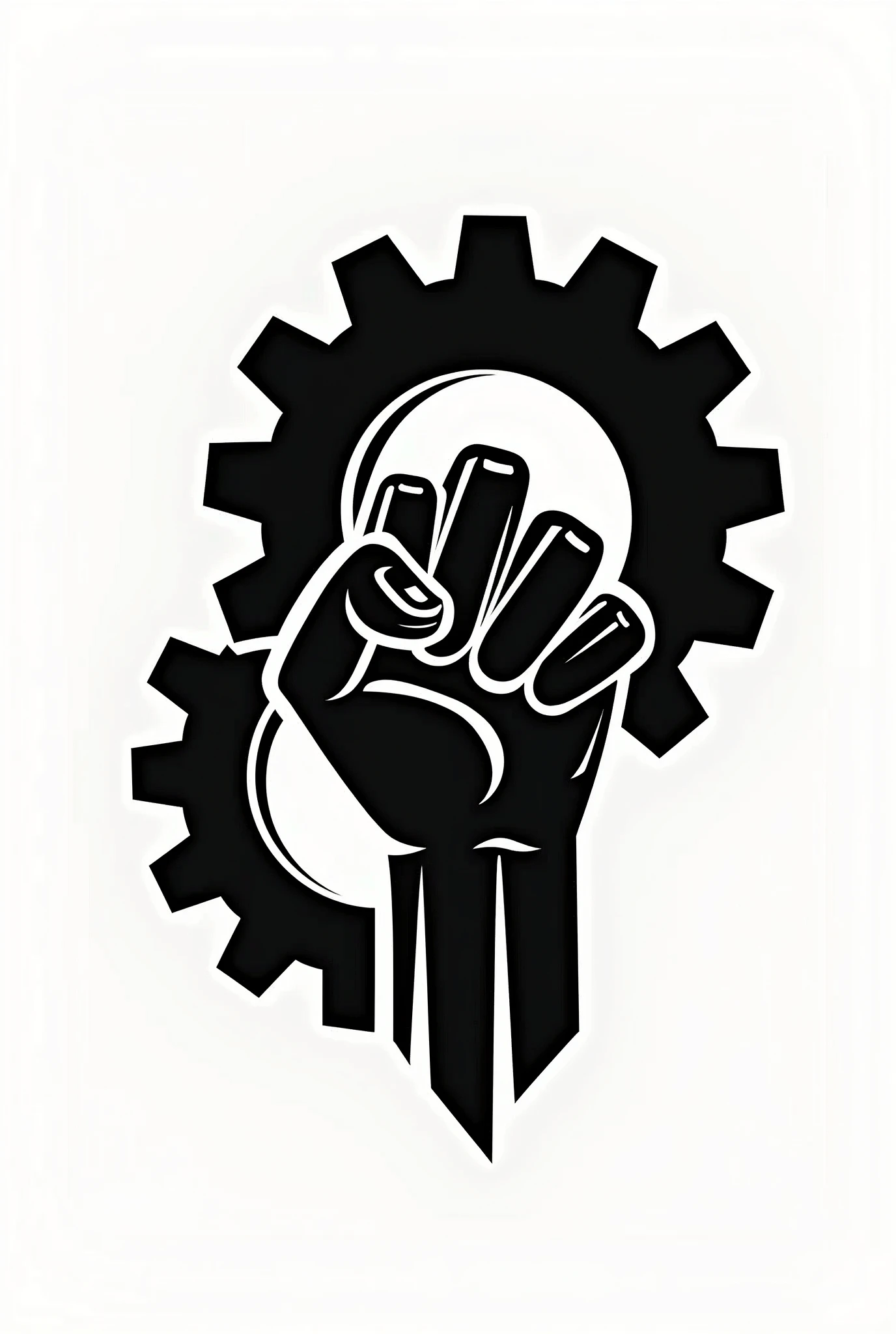 create a logo for a soon an industrial cooperative association for workers, all black, background white, details, gears, industrial sector, metal mechanics