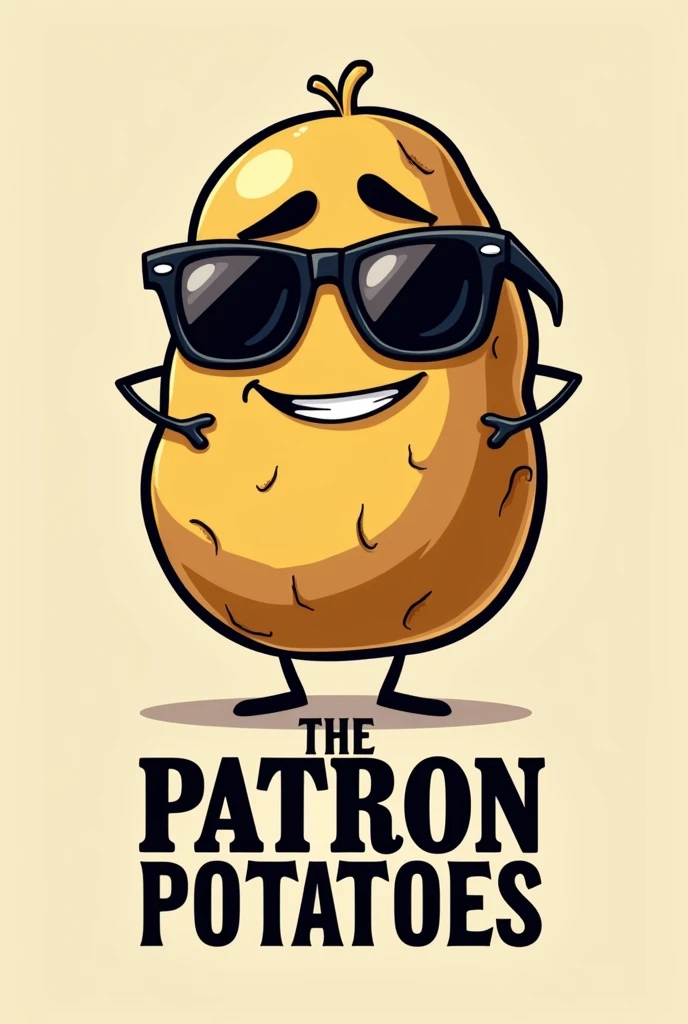 Make me a logo of a rude potato with sunglasses. With a half smile. say the phrase: "The Patron Potatoes"