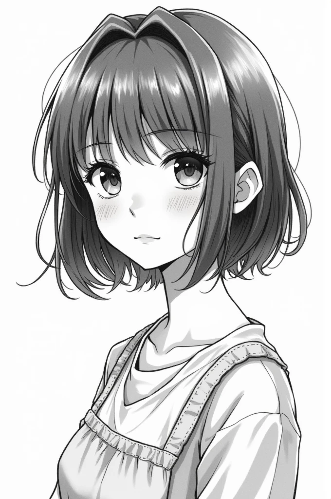Black and white manga of a pretty girl with short hair and bangs