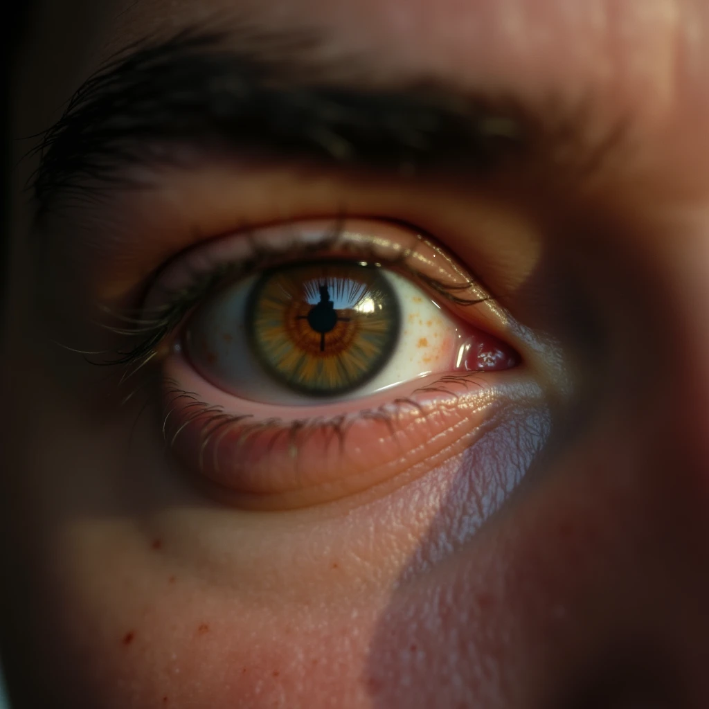 image focusing on a person's eyes, and in the reflection of the eyes Jesus approaching