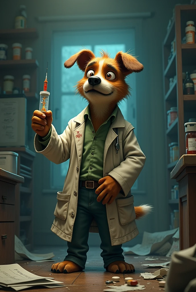 Animated drug addict doctor dog