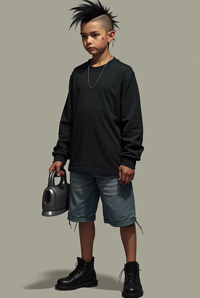 And no animal mohawk hair black long sleeve shirt denim shorts black shoes iron hand iron hand 