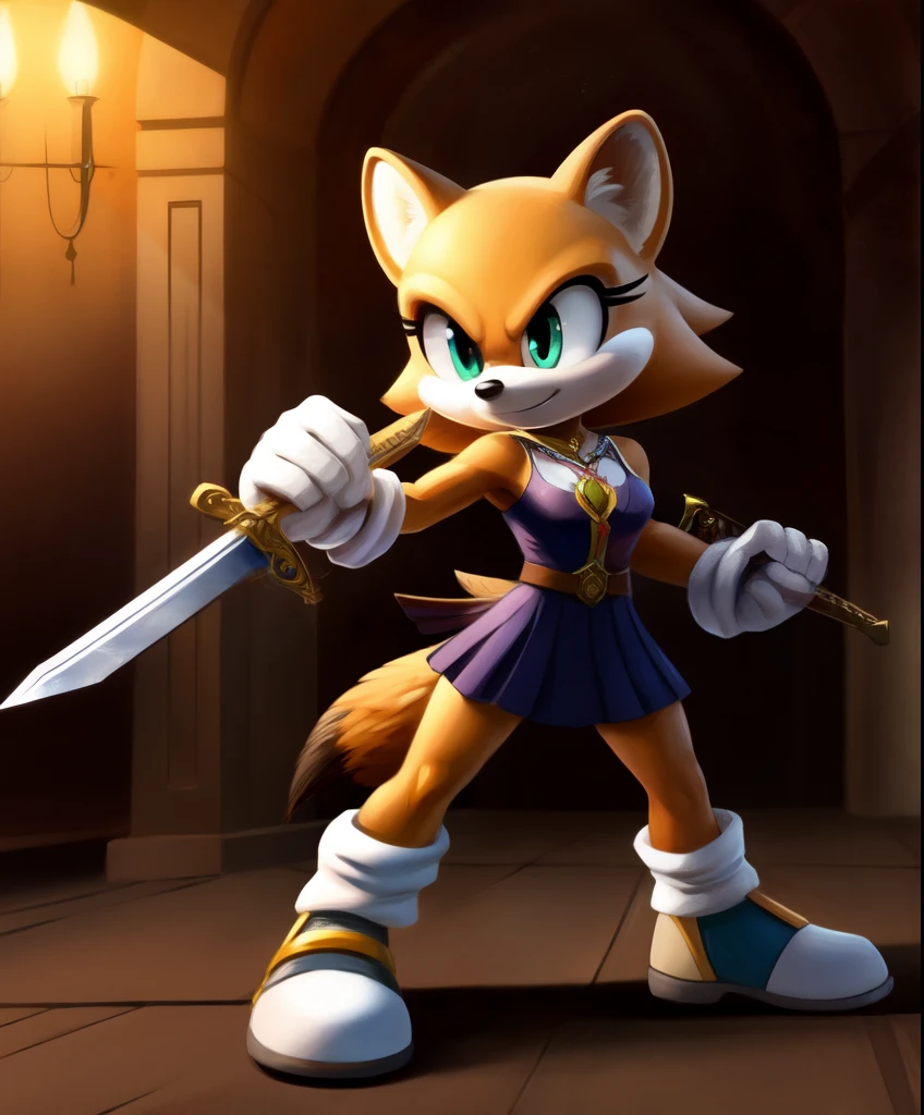 Mobian, Sonic OC, Valkyrie the female European pine Marten, Brave stance with swords in both hands