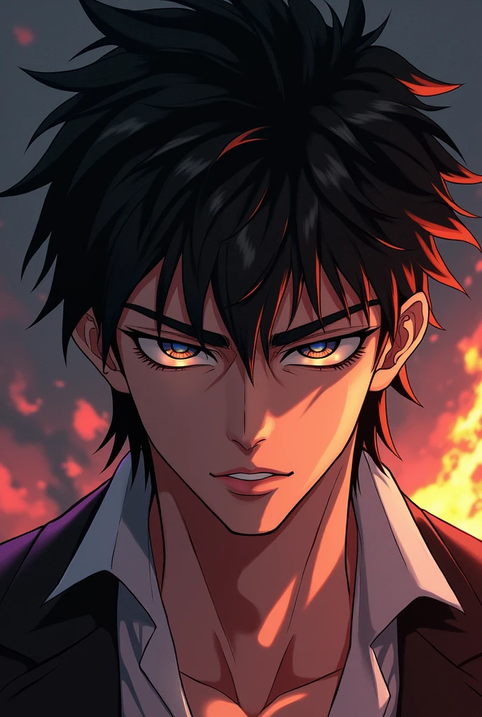 male anime character, pretty face attractive and seductive, more with an expression of hate 