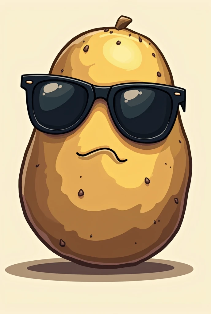 Make me a logo of a rude cut potato with dark glasses. With a half smile. say the phrase: "The Patron Potatoes"