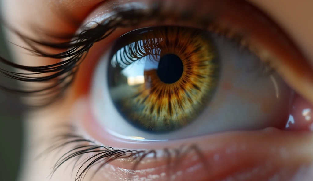 A close-up of eyes with a spiral reflected in the pupils